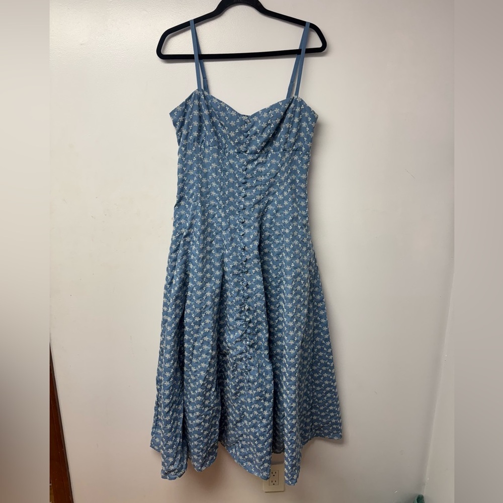 Taylor Blue Size 10 Embroidered Midi Dress Sweetheart Neck Floral coquette U - Picture 5 of 14